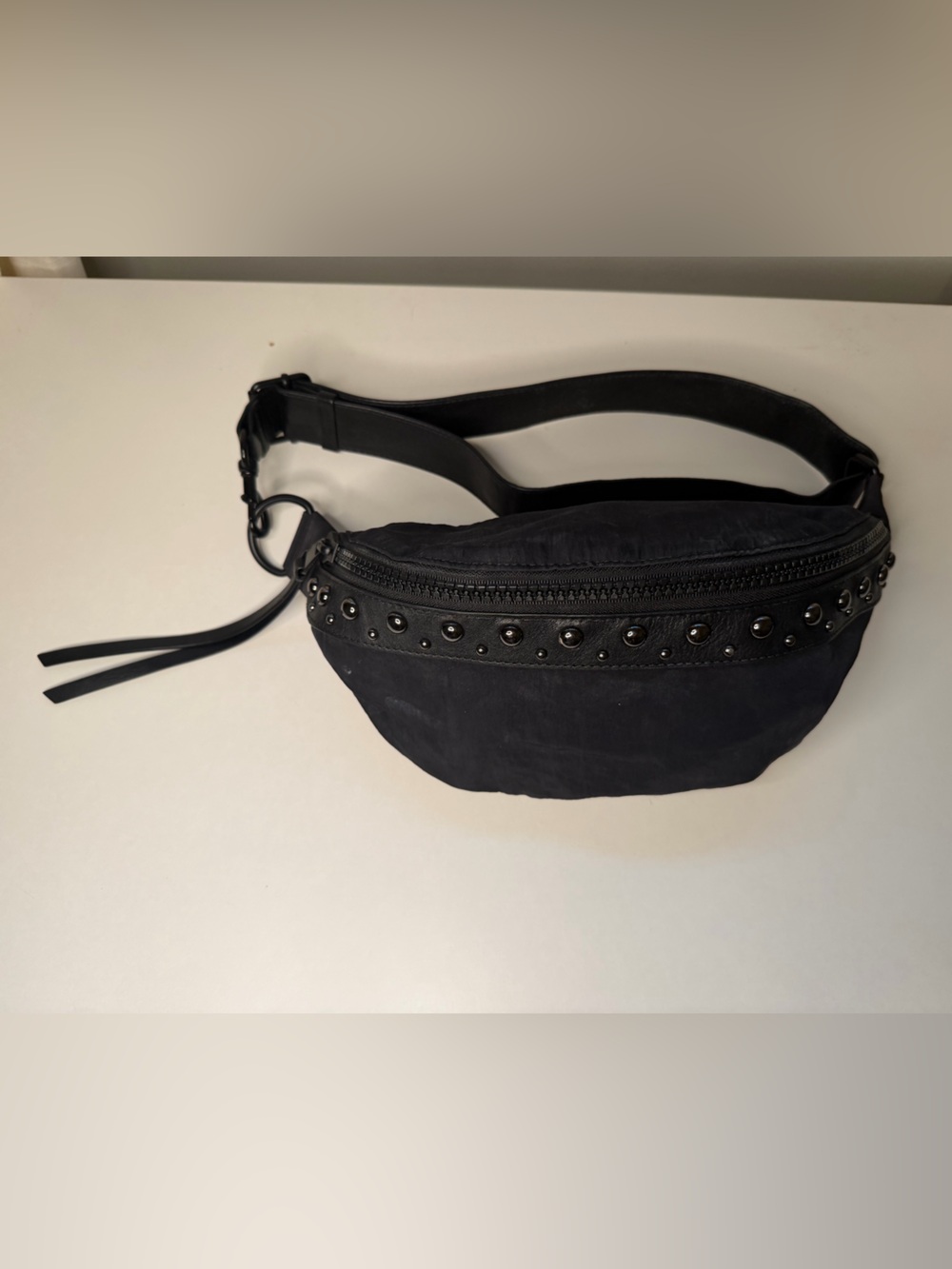 Rebecca Minkoff Black Nylon Leather Studded Belt Bag Crossbody